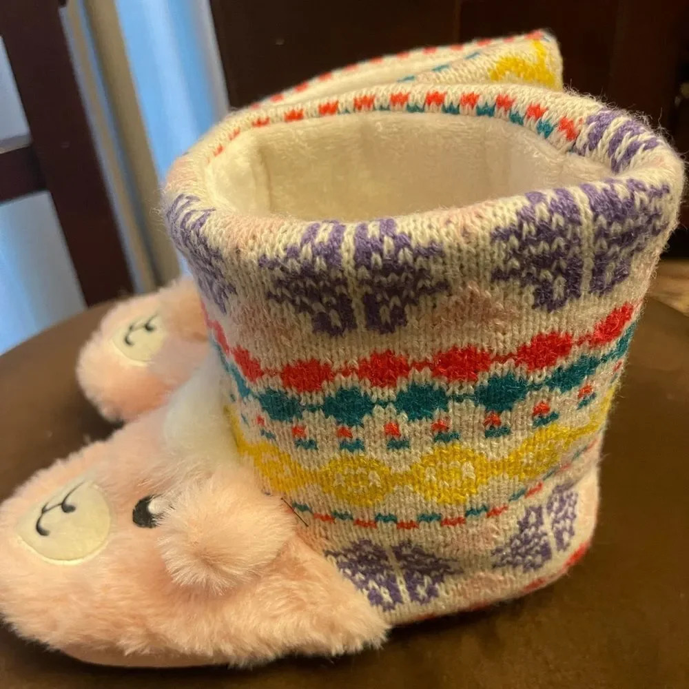 Kids Totes toasties kids Llama Pink and white Cozy dress up  slippers